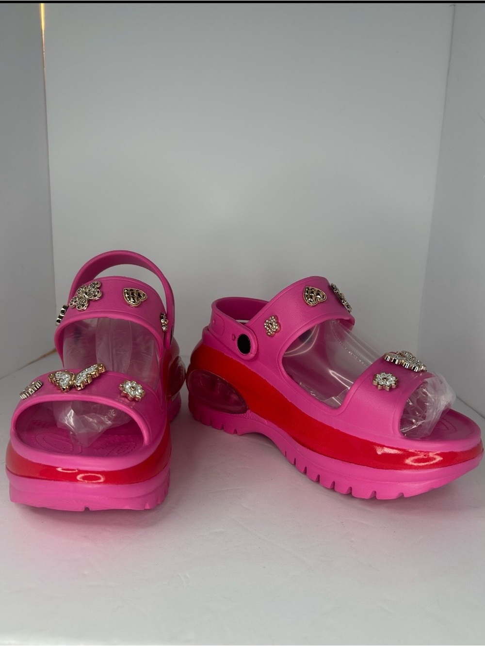 Pink Chunky Platform Slides w/ Charms Clog Sandals Size 6 Women NIB